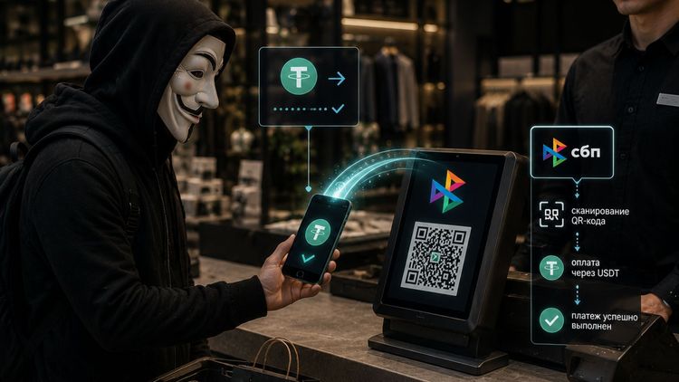 Crypto payment via QR code at a store checkout