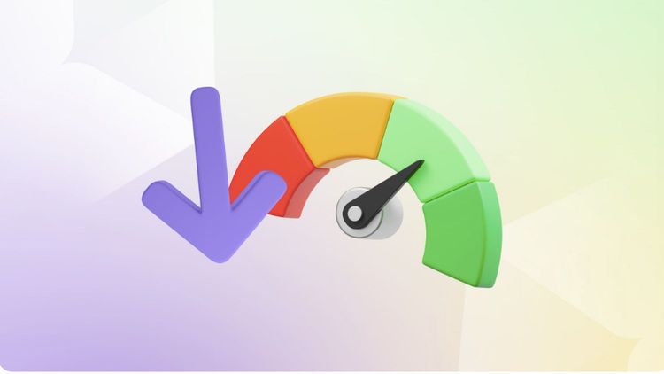Risk gauge with a needle in the green zone next to a downward arrow