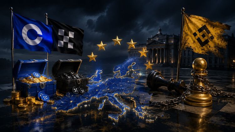 Coinbase and OKX hand out bonuses of up to 5% and 8% to EU clients while a rival stalls on a MiCA license